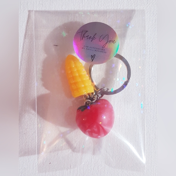 Summer Sunday Tomato and Corn Keychain Purse Ring Handmade Unisex NEW - Picture 9 of 9